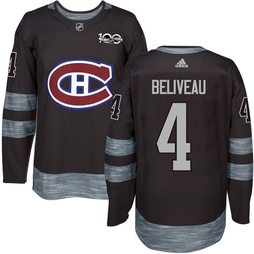 Adidas Canadiens #4 Jean Beliveau Black 1917-100th Anniversary Stitched NHL Jersey